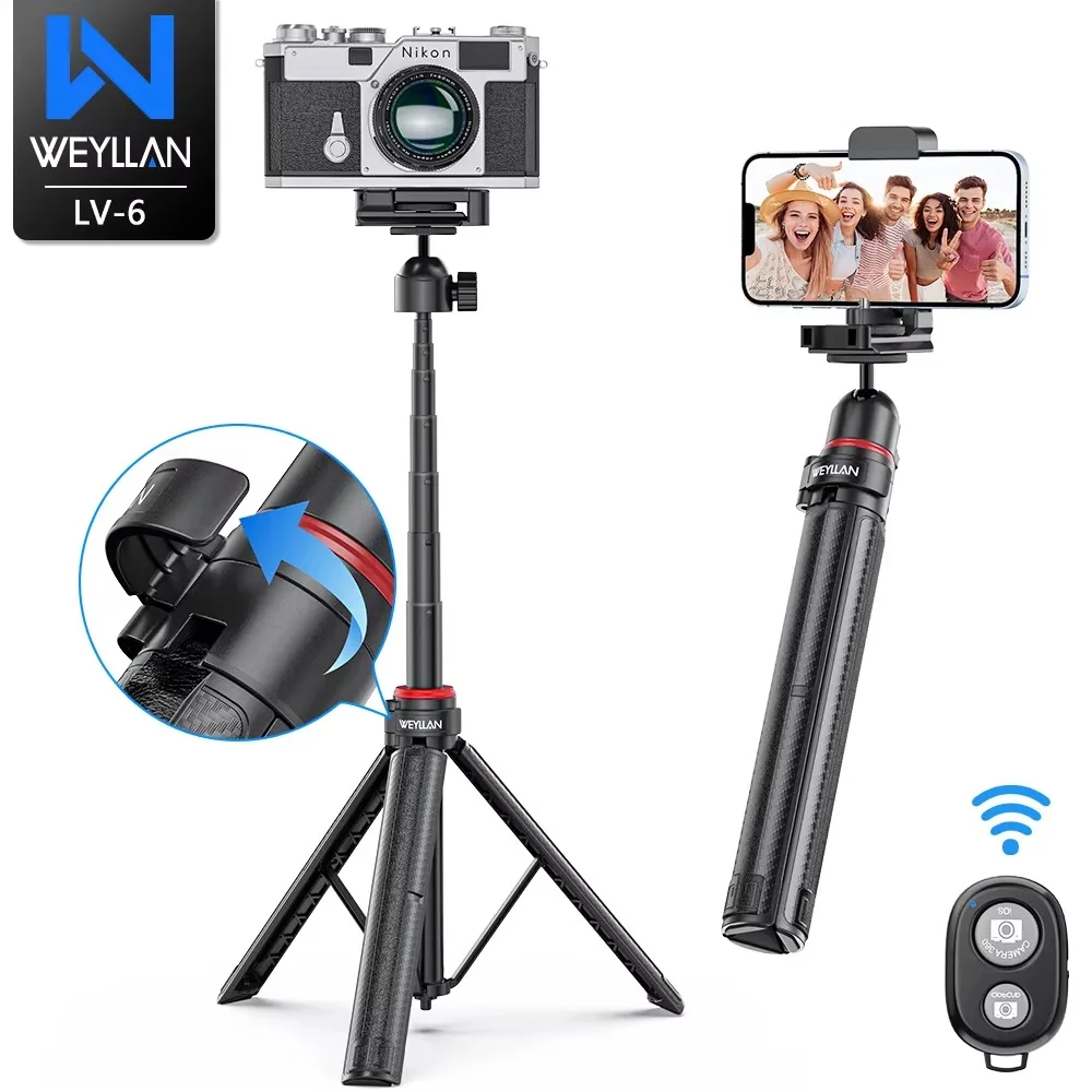 WEYLLAN 1.5m Selfie Stick Tripod for Phone Mini Portable Selfie Stick 1/4\'\'Screw Ballhead Universal For Camera DSLR Accessories