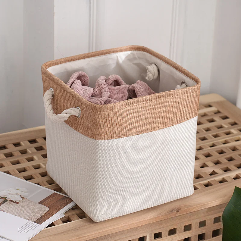 Dirty Clothes Basket 2024 New Linen Fabric Storage Basket Large-capacity Household Square Finishing Storage Basket Laundry Bag