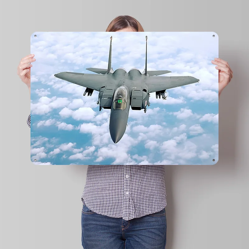 F-15 Eagle Fighter Jet in Flight Poster Retro 3D Printed Metal Signs Customized Wall Hanging Gift for Home Decoration Luxury