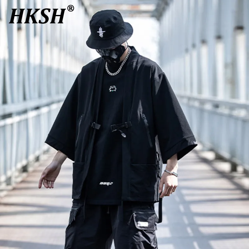 HKSH China-Chic Brand Tactical Robe Men's Tide Summer Cardigan Safari Style Shirt Windbreaker Coat Streetwear Dark Chic HK2617