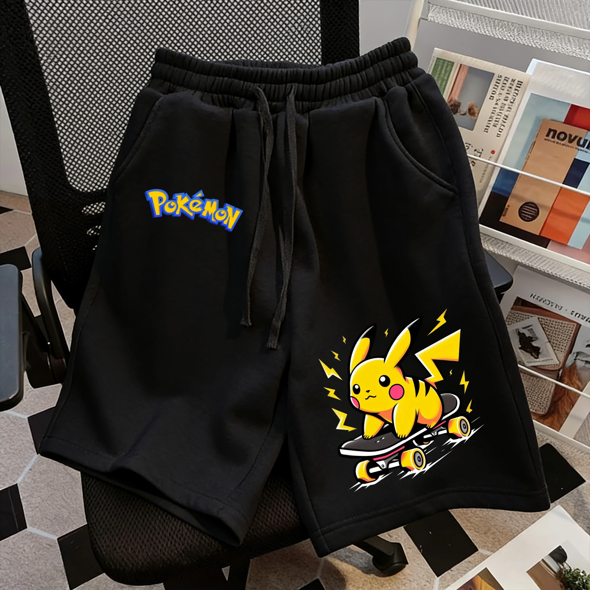 

Pokemon Pikachu Cartoon Graphic Shorts Men Streetwear Summer Y2k Fitness Gym Sports Five-point Pants Elastic Waist Trendy Style