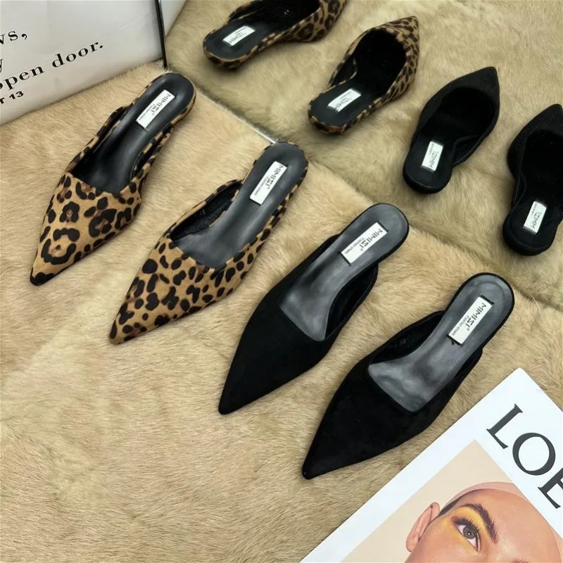 New Pointed Toe Mules Fashion Leopard Print Women Slippers Casual Women's Shoes Women Low Heels Elegant Ladies Outdoor Slippers