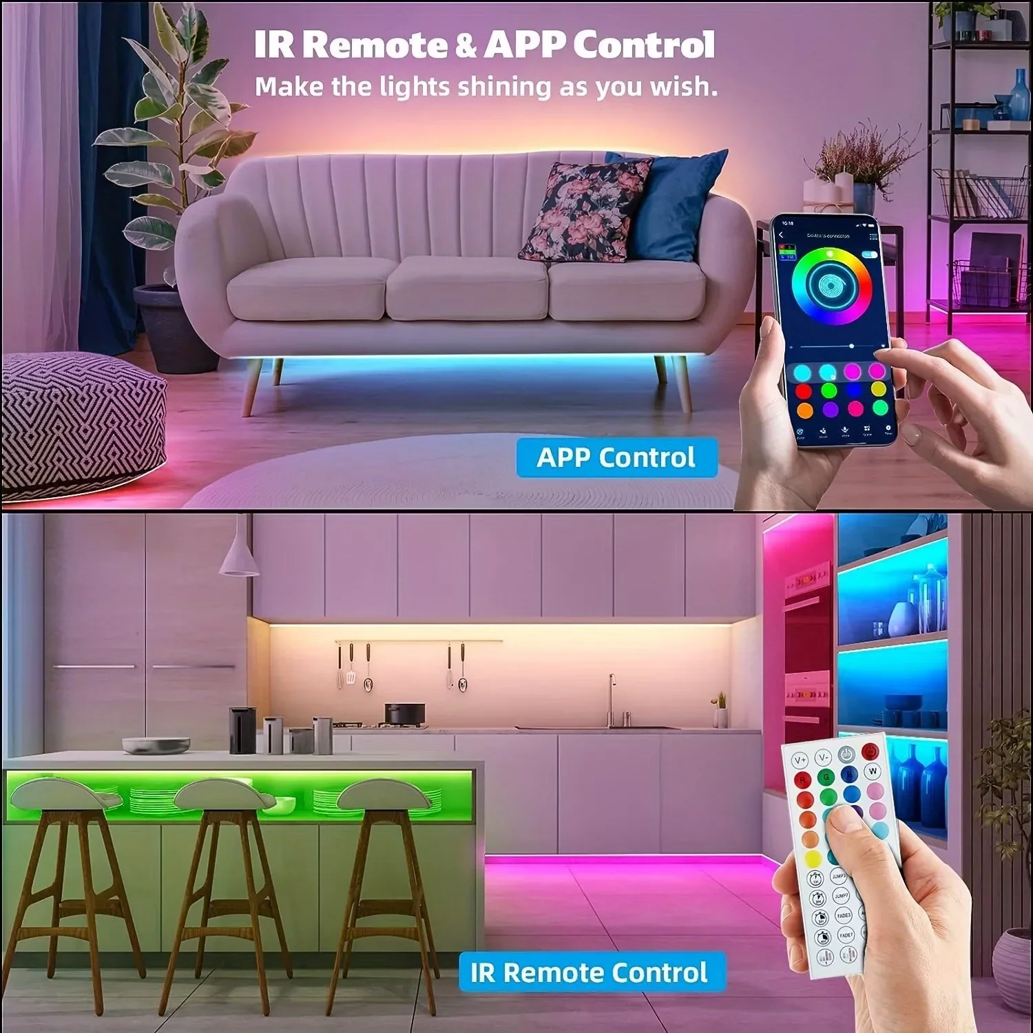 5M-40M LED RGB Strip Lights 5050 Colour Changing Tape DC24V Bluetooth 44Key App Fexible Ribbon Room Deco Lighting