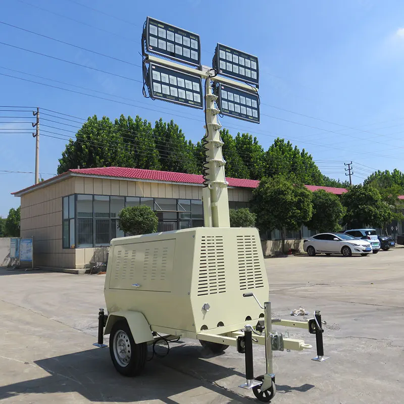 9M Telescopic Mast Mobile Trailer Light Tower Air Cooled 4*1000W LED High Brightness Outdoor Construction Lighting Customized