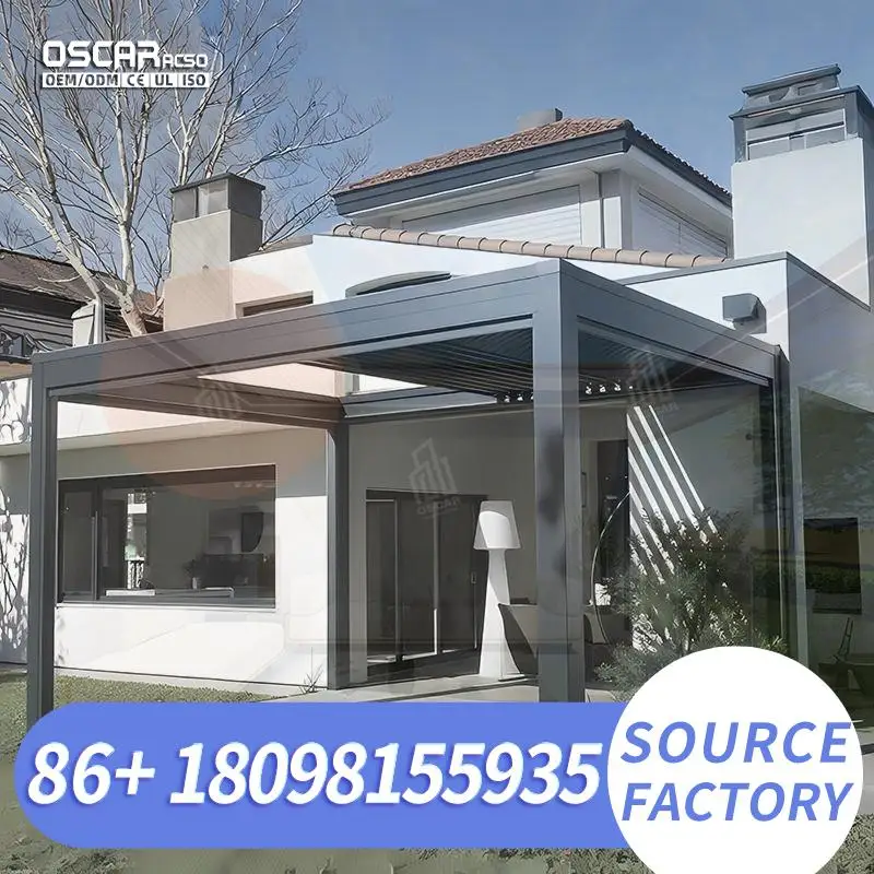 Outdoor Patio Heavy Duty Arch Aluminum Pergola Custom Size Motorized Rainproof Louvered Roof Pavilion for Garden Backyard Balcon