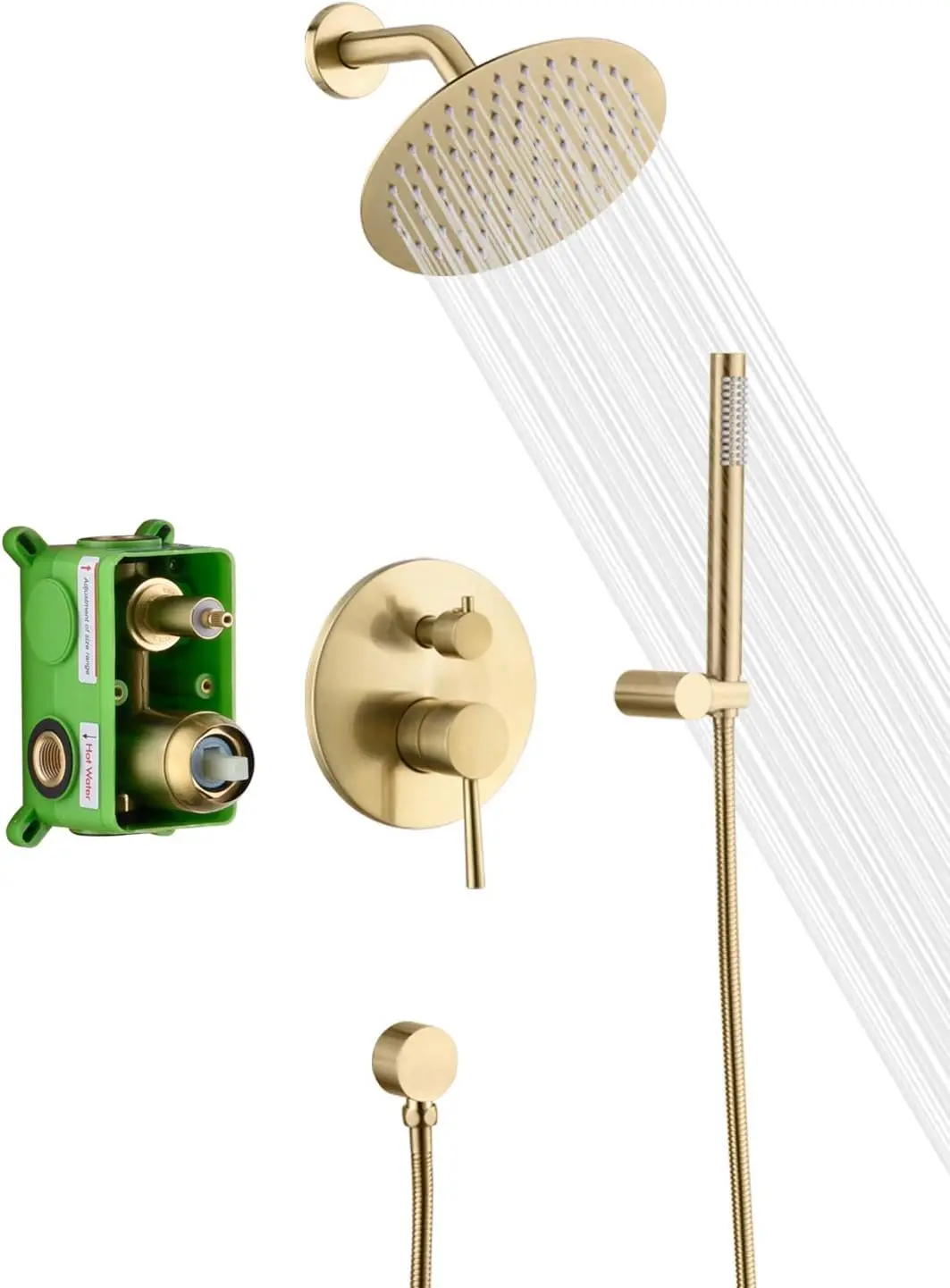 

Brushed Gold Shower Faucet System with High Pressure 8-Inch Rain Shower Head and Brass Hand Shower, Valve Body and Trim Included