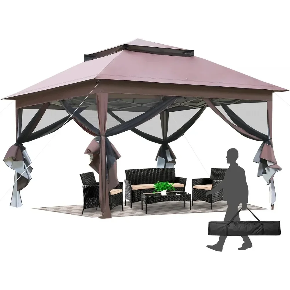 10'x10' Pop Up Gazebo Outdoor Canopy Gazebo Patio Canopy Gazebo with Mosquito Netting Double Roof Tops for Outdoor Garden