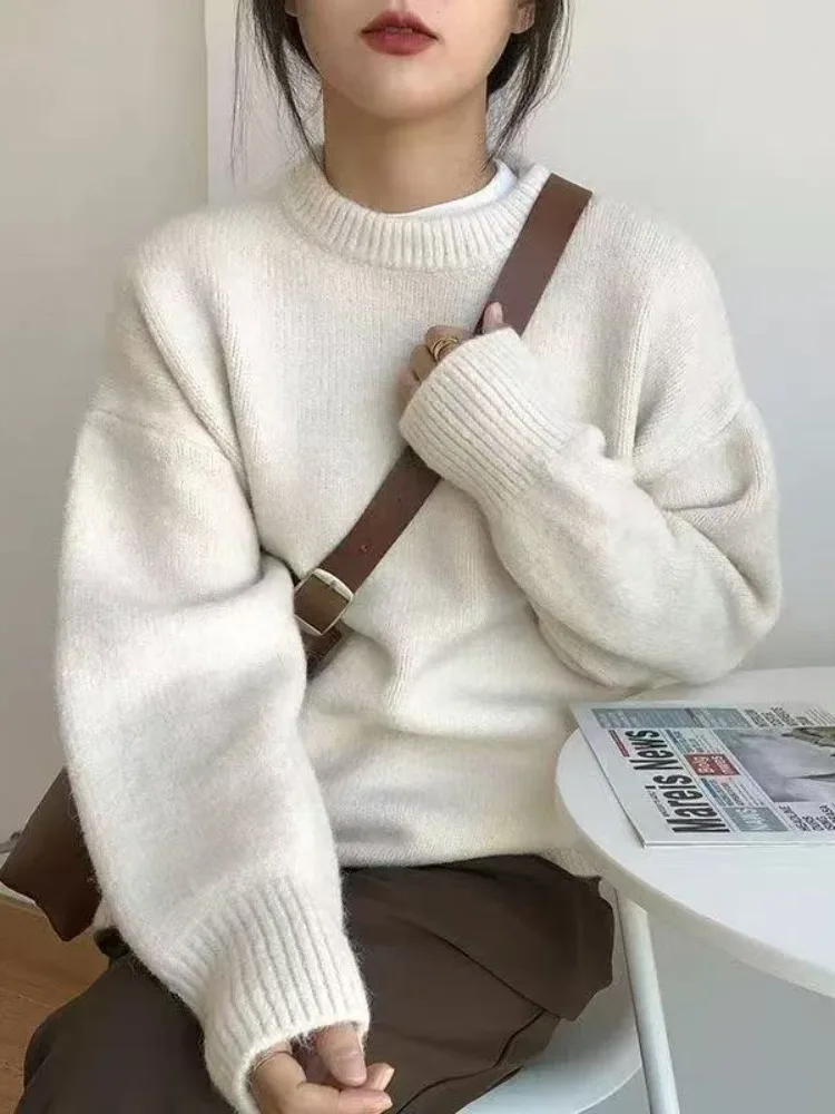 

Laid-ba Sle Женский свободный вязаный свитер Thiened Long Sve Осень-зима Цветная внутренняя одежда круглый Ne Soft Long...