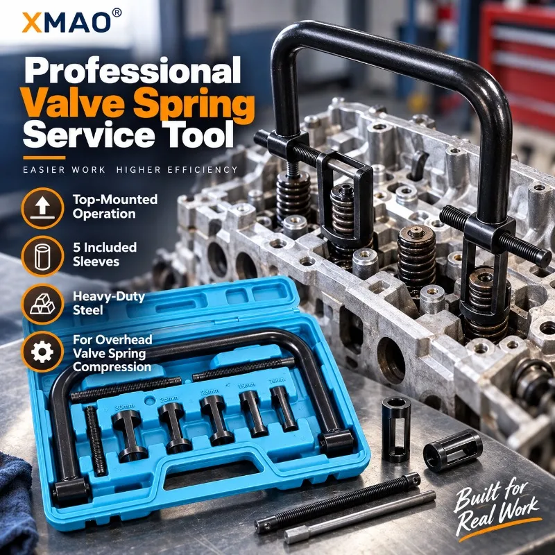 XMAO Engine Valve Spring Compressor Tool Set 16-30mm Overhead Valve Remover Installer Kit 5 Sleeves U Frame Repair Tool Set