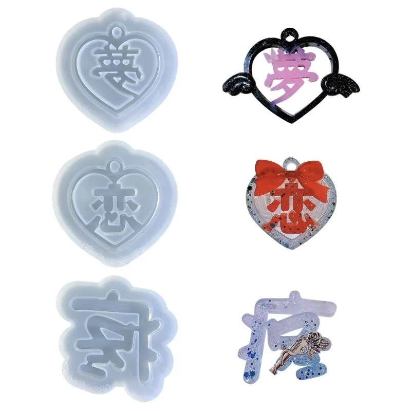 

3XUA Letter Resin Mold Keychain Silicone Mold with Hole Word Heart Silicone Mold Jewelry Making Mold for Pendant Charm