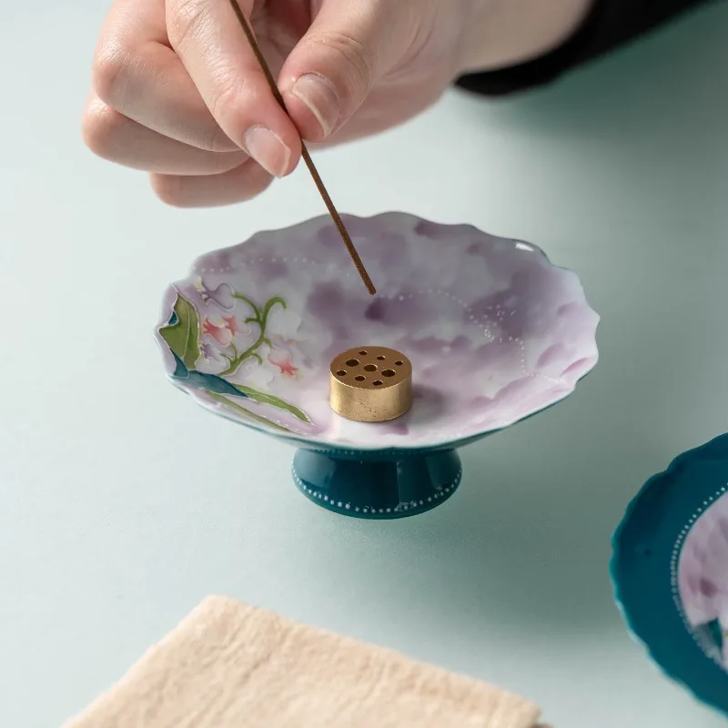 Premium Elegant Handcrafted Vintage Porcelain Lily Incense Stick Holders with Burners for Home Office Desk Tabletop Decors Gifts