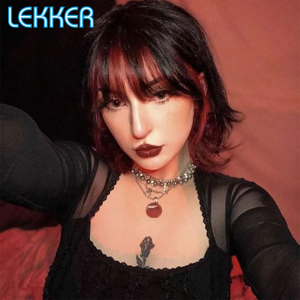 Lekker-peruca de cabelo humano curto com franja para mulheres, perucas de cabelo curto, destaque azul, cabelo remy brasileiro, peruca cosplay