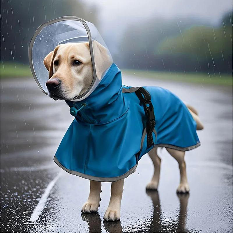 Adjustable and Lightweight Pet Hooded Raincoat, Dog Rain Protection Gear, Reflective Strip Design, Suitable for All Seasons