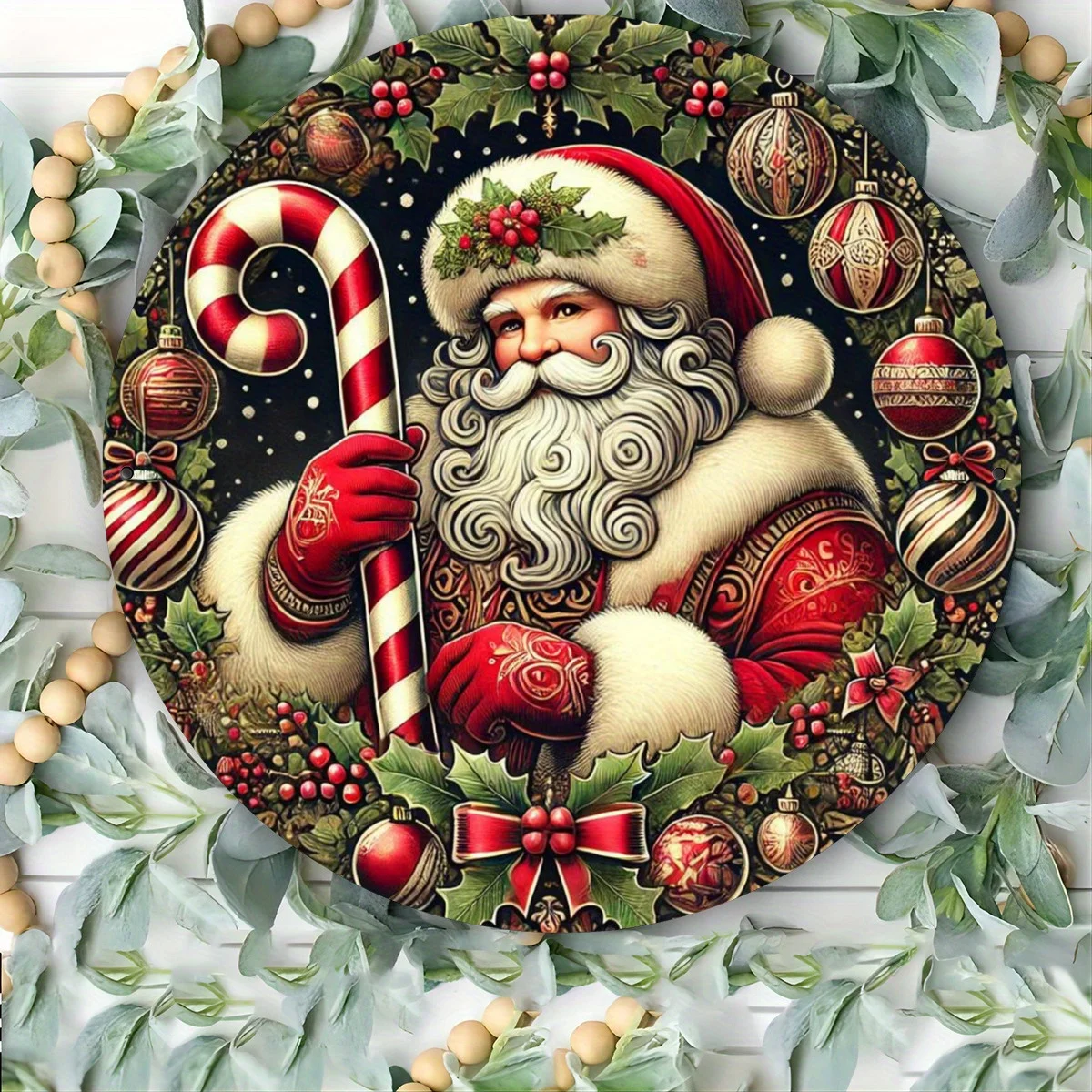 مجموعة فنية لإكليل علامة معدنية مستديرة من سانتا كلوز مكونة من 1، ديكور جداري لعطلة عيد الميلاد الحديدي، عمل فني من القصدير متعدد الاستخدامات للمنزل، البار، Restau