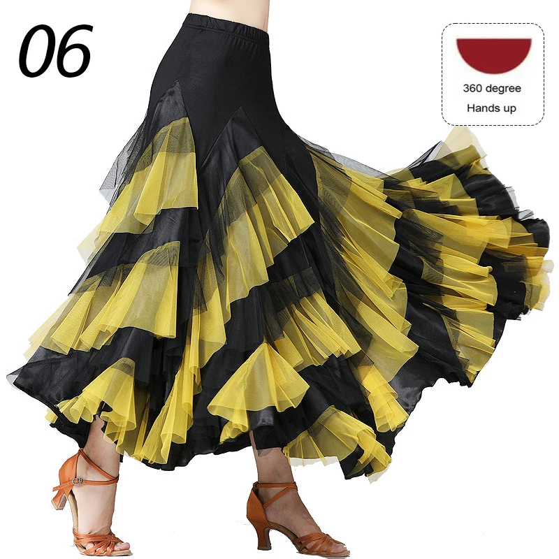 Vrouwen Spaanse Flamenco Jurk Ballroom Wals Rok 360 Graden Gelaagde Grote Schommel Dans Rokken Praktijk Stage Performance Kostuum