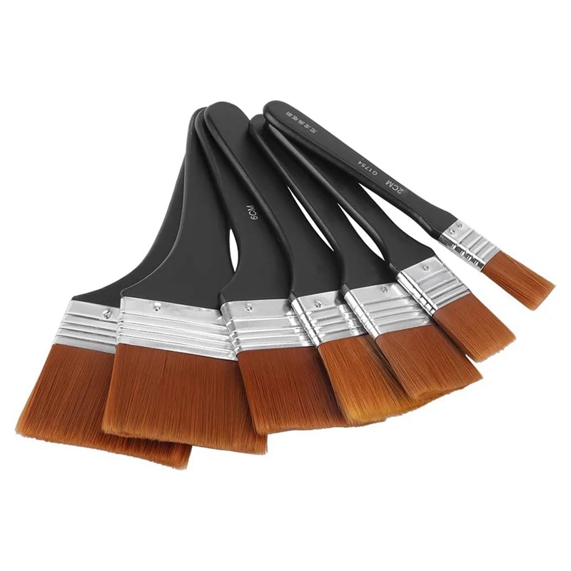 7Pcs Paint Brush Handle Set Nylon Paint Brushes Flat Board Brushes Nylon Hair For Painting, Timber Wall Painting Brushes