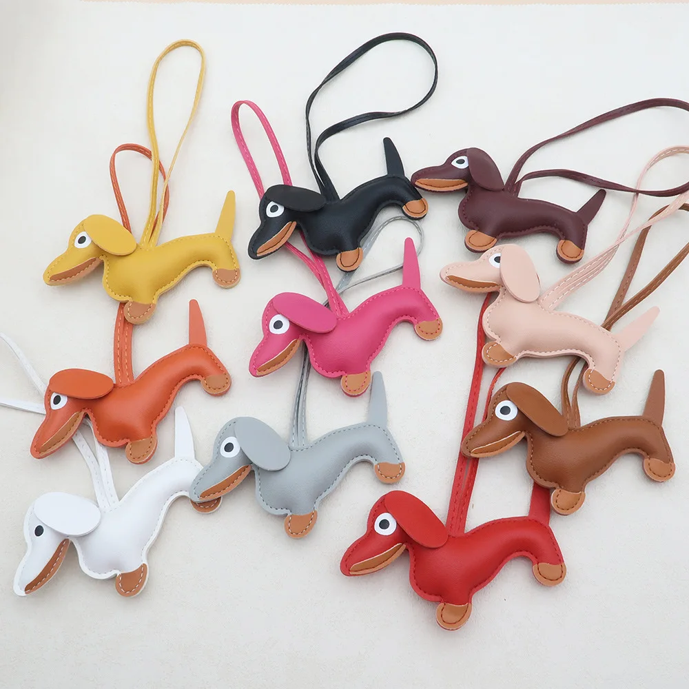 2PC PU Leather Fashion Designer Sausage Dog Hanger Keychain Pendant Bag Accessories