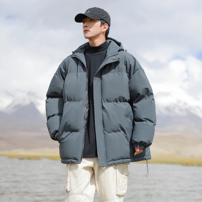 

Men's Fashionable Long-sleeved Hooded Cotton-padded Jacket Trendy Men Outerwear Outdoor Jacket Couple's Solid-color Bread Jacket