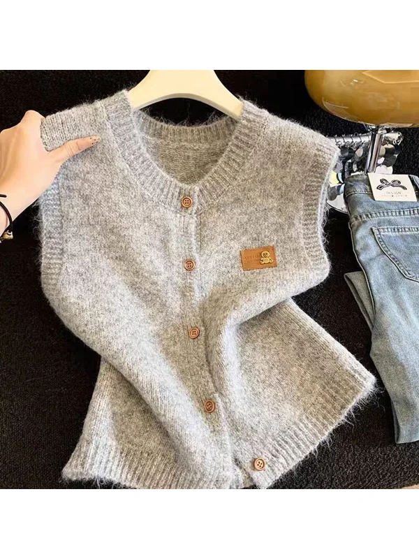 Artistic Style Women's Knitted Sleeveless Vest Spring Autumn Winter Top Cleanfit Girl's Fashion Inner Wear Short Length