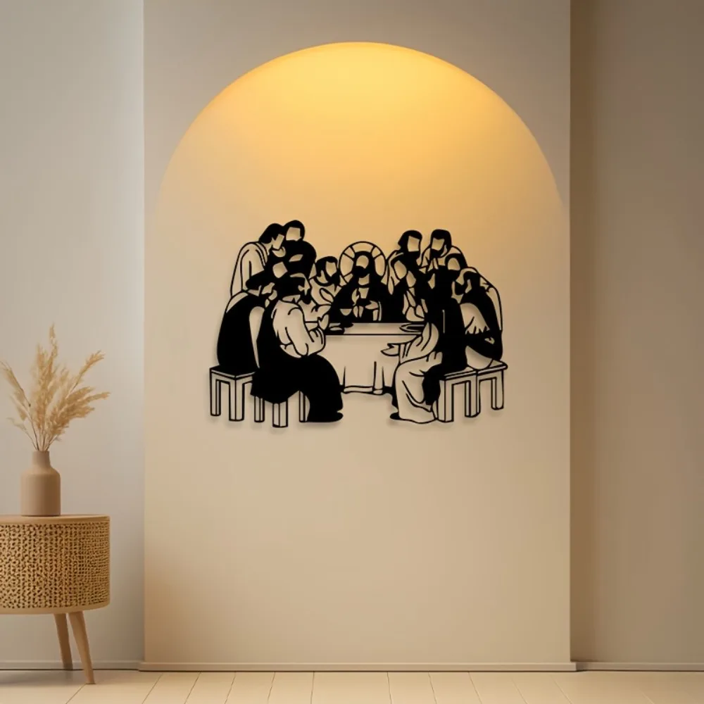 Vintage Last Supper Metal Wall Art 2D Flat Iron Sculpture Religious Biblical Vinci Replica Decor for Home Church Fence Wall Hang