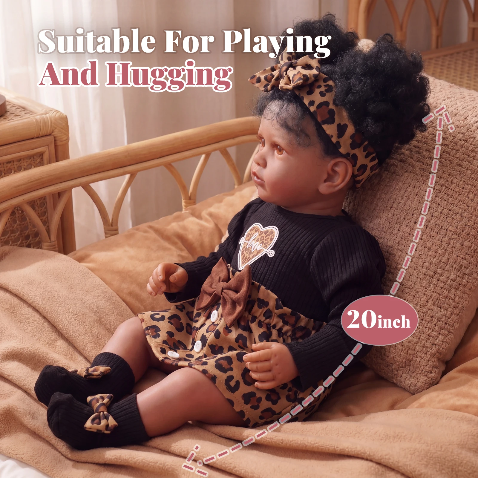 BABESIDE 20 Inch Reborn Baby Doll Black Craft Doll, Hand-Planted Curly Hair, 3D-Painted Skin, Realistic Baby Size Doll, Posable Figure, Weighted Design, Soft Touch Vinyl Baby Doll with Outfits And Gift Set, for Art Collection, Role Play, Gifts view 6