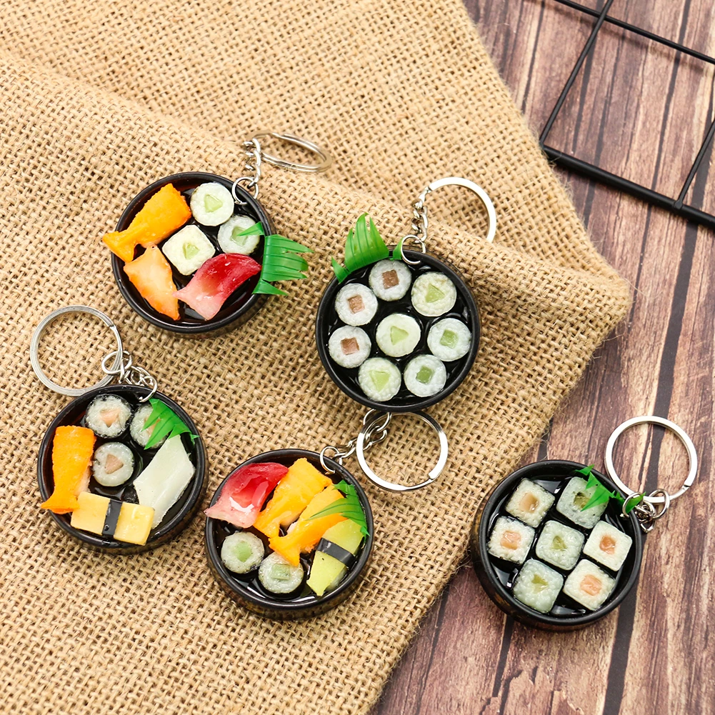 Fashion Japanese Food Sushi Keychain PVC Plate Salmon Seafood Fish Ball Key Ring Chain Holder Bag Backpack Ornament Jewelry Gift