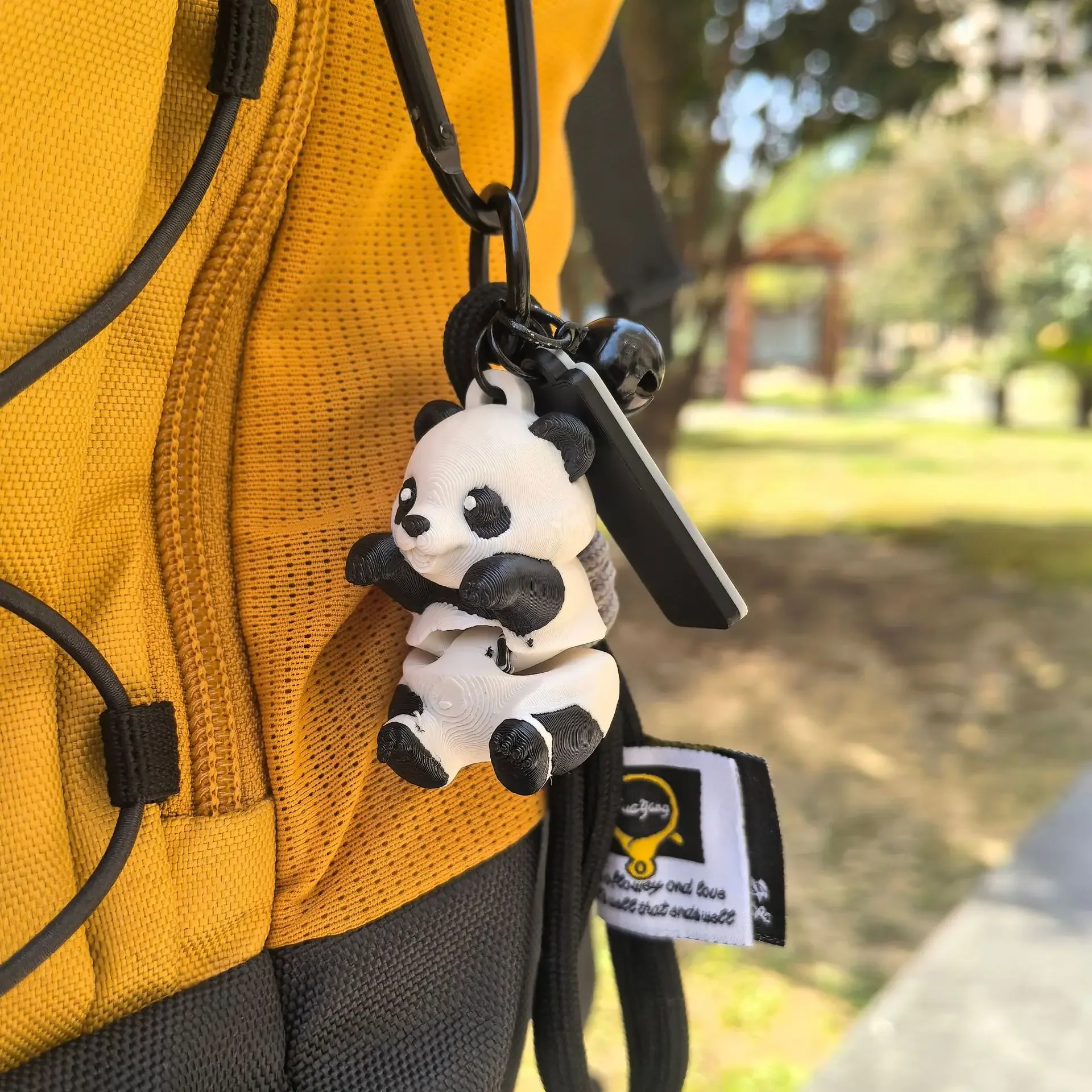 3D Printed Cute Panda Keychain with Black Strap Animal Bag Charm Pendant for Backpack Decoration Toy Gift Car Key Ring