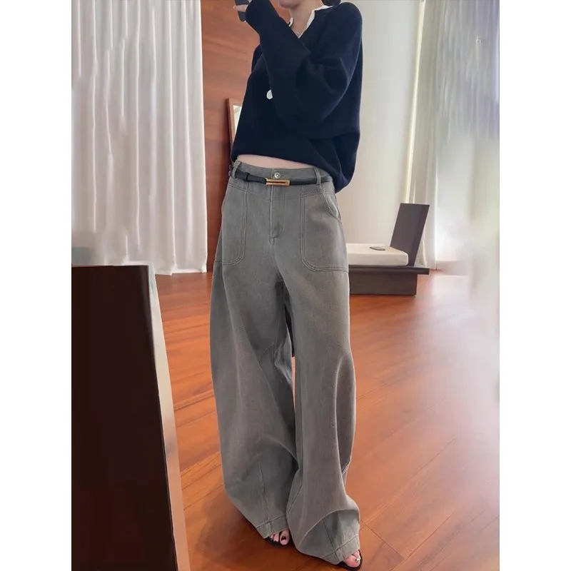 Y2K 빈티지 워시 여성 카고 진 하라주쿠 시미타르 와이드 레그 아메리칸 레트로 데님 팬츠 배기 바지 갸루 스트리트웨어