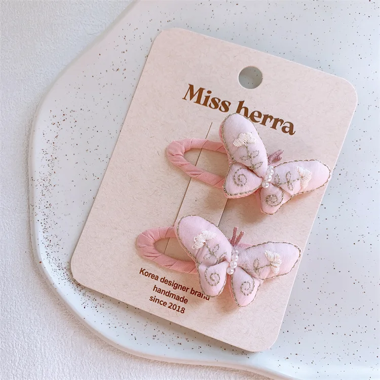 2pcs Baby Girls Hairpin Kawaii Butterfly Pink Bb Hair Clips Cute Girls Barrettes Hairpins Children's Hair Accessories For Kids