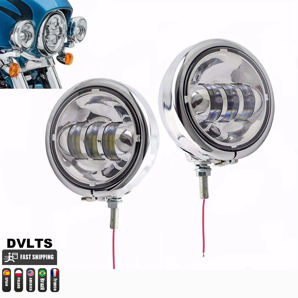 Chrome Parts 4-1/2' Motorsiklet LED Auxiliary Fog Passing Light With 4.5' Housing Bucket For Electra Glide Bad Boy