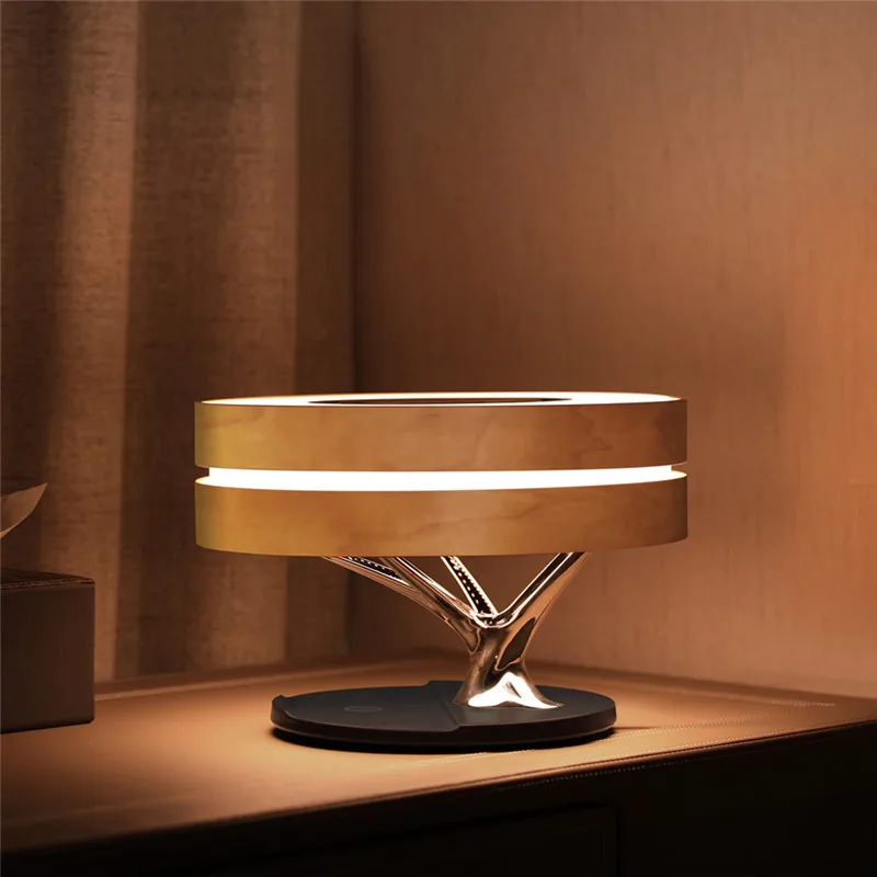 Multifunctional Bluetooth - Speaker Night Light Table Lamp with Clock Wireless Charger for Bedroom Home Decor Gift Use
