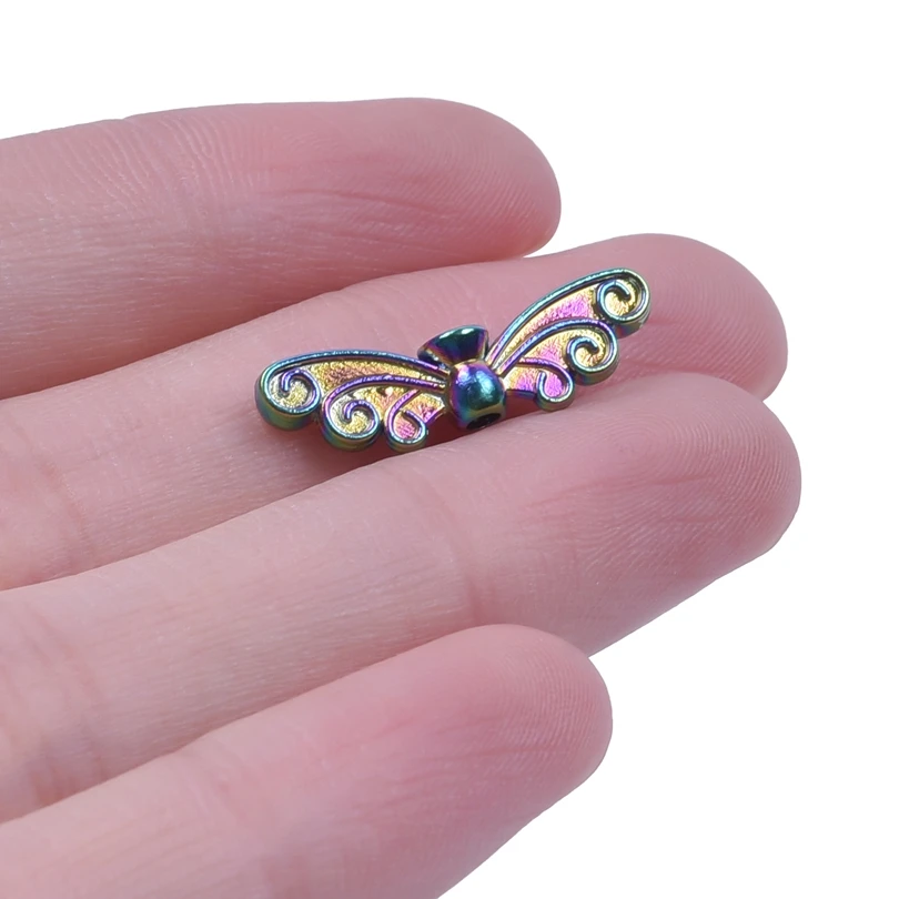 10-30Pcs/Lot Rainbow Retro Angel Wings Spacer Beads Pendant Charms For Jewelry Making DIY Keychain Pendant Accessories Wholesale