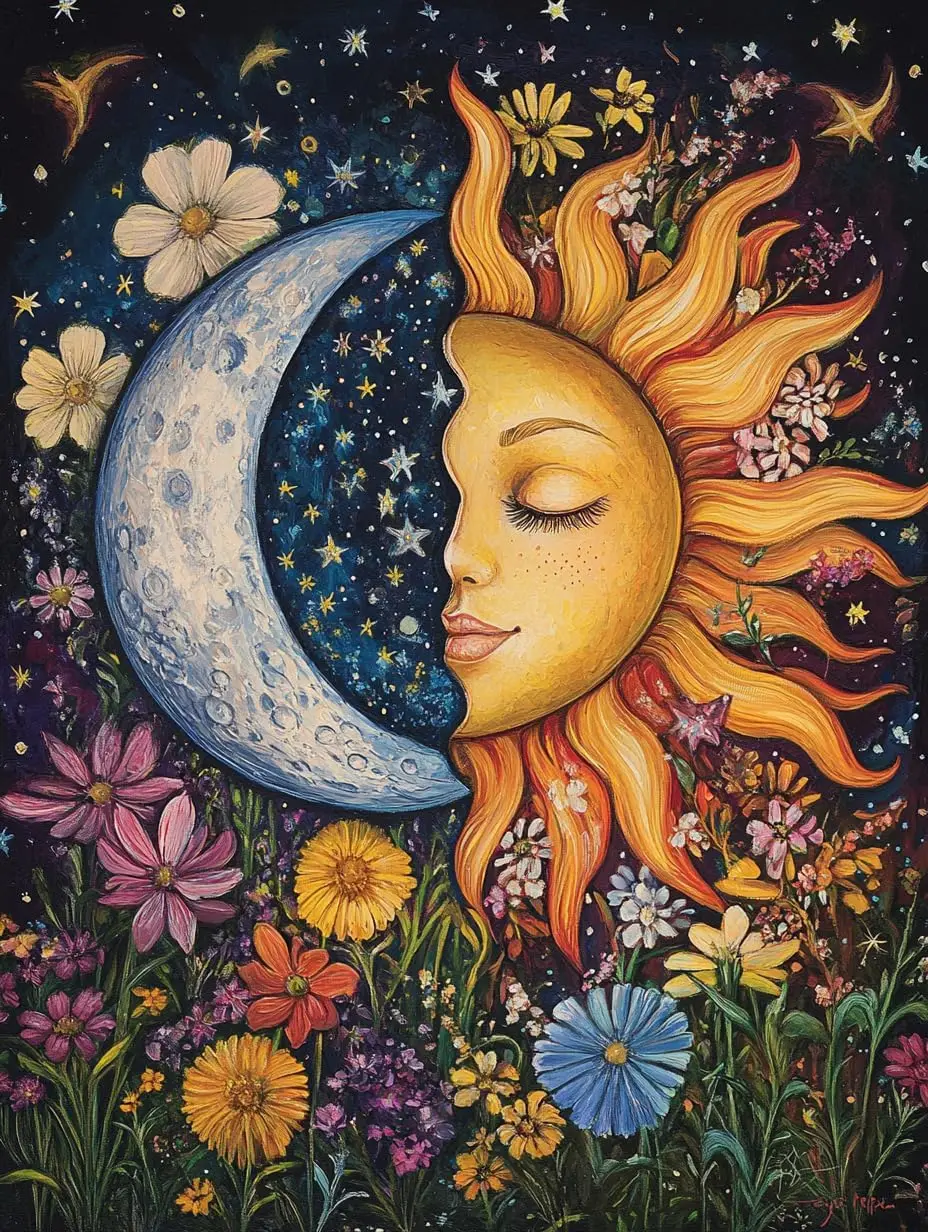 

Sun and Moon Diamond Art Kits for Adults,Flowers 5D Diamond Painting Kits for Adults Beginners,DIY Full Round Drill Diamond