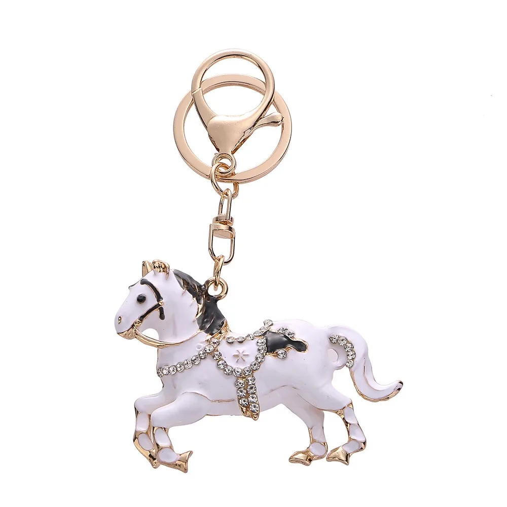 Fashion Elegant Rhinestones Horse Keychain Sparkling Mini Car Key Chain Cute Good Luck Zodiac Horse Keychain Backpack Decoration