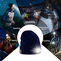 For Shoveling Snow Riding Winter Warm Bluetooth Head Light Lamp Hat Beanie with LED Music Cap Speakers & Mic Earbuds,B