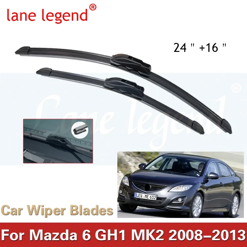 Pára-brisas dianteiro lâminas, acessórios do carro, escovas cortador, U J gancho, Mazda 6, GH1, MK2, 2008, 2009, 2010, 2011, 2012, 2013, 24 ", 16"