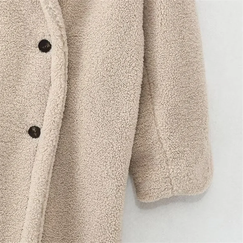 KEYANKETIAN-abrigo de oso de peluche para mujer, chaqueta gruesa y cálida de lana de piel sintética, de doble botonadura abrigo largo, elegante, invierno, nuevo