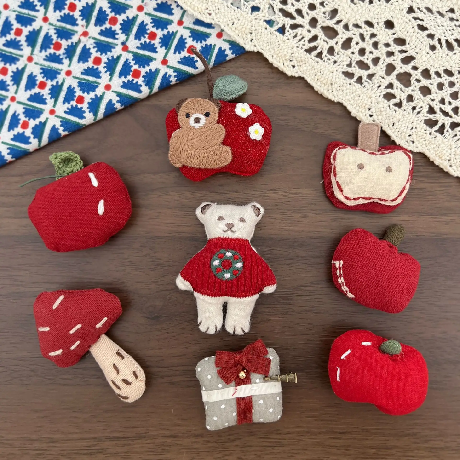DIY Brooch Pin Lucky Fruit Bear Cotton Filled Fabric Small Lightweight Red Brown for Kids Bag Hair Accessory Daily