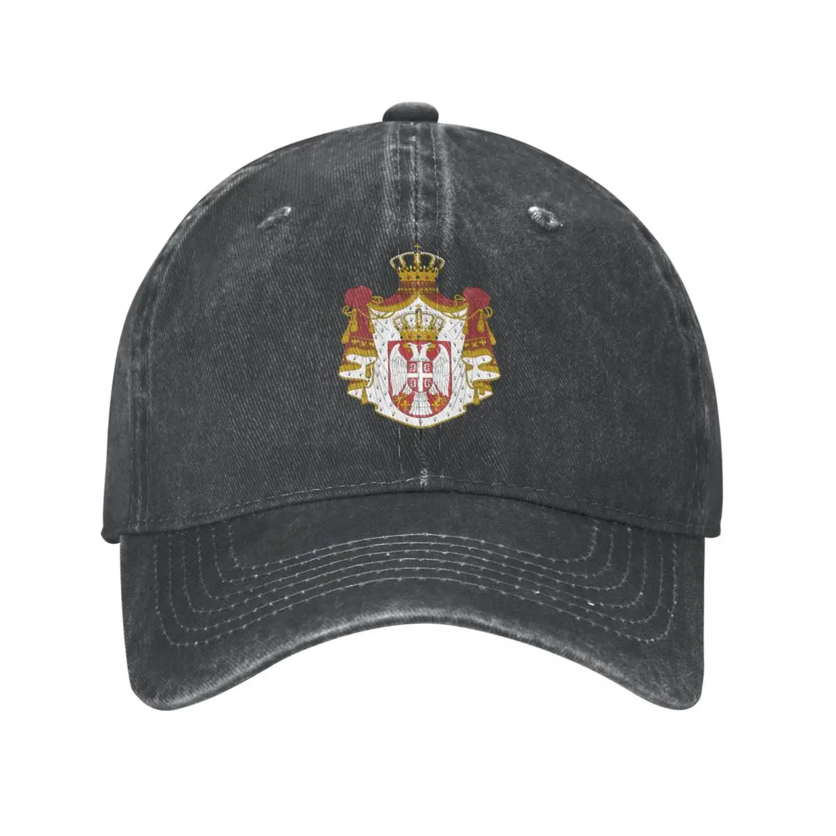 Men Baseball Cap Serbia Emblem Charcoal Washed Denim Classic Vintage Cotton Dad Trucker Hat Unisex Adult