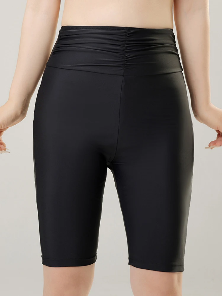 Black Color Plus Size Womens Swim Shorts Swimming Trunks High Waist Swimsuit Ladies Swimwear Beachwear Surfing Suit