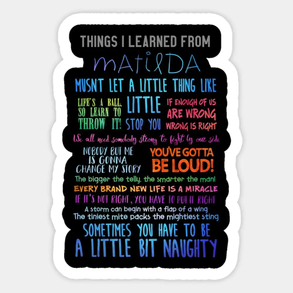 Things I Learned From Matilda The Musical Sticker for Laptop Decor Bedroom Car Cute Cartoon Art Fashionable Public Suitcase