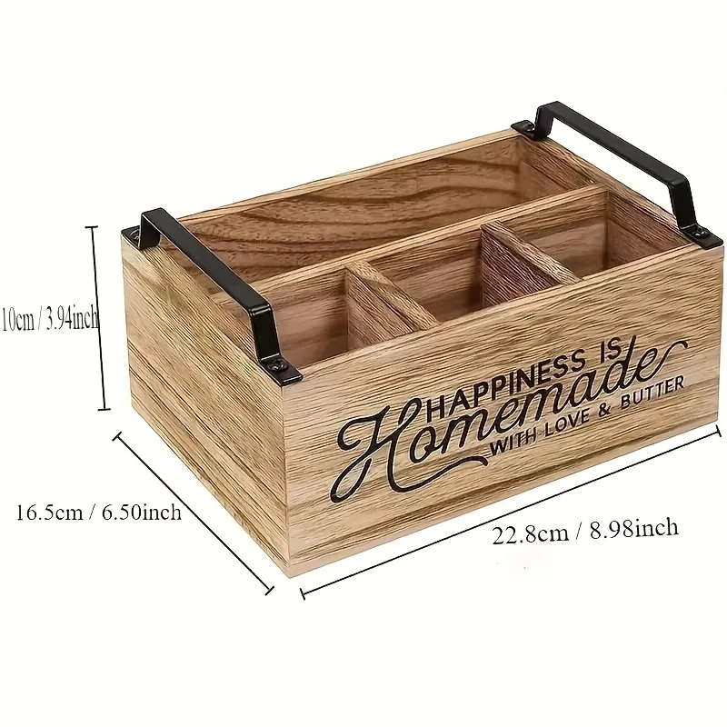 High-Quality, Classic Wooden Kitchen Utensil Organizer - Portable Storage Box with Open Design for Easy Access, Storage Bins
