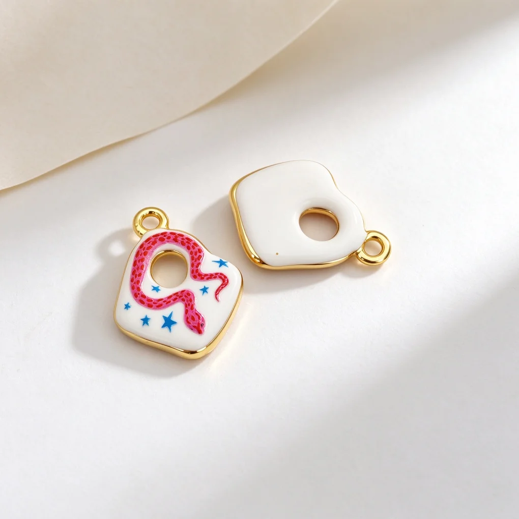 3 Pcs Pendants Brass Enamel Irregular Hollow Single Sided Colorful Snake Star Print Charms for DIY Jewelry Necklace Accessories