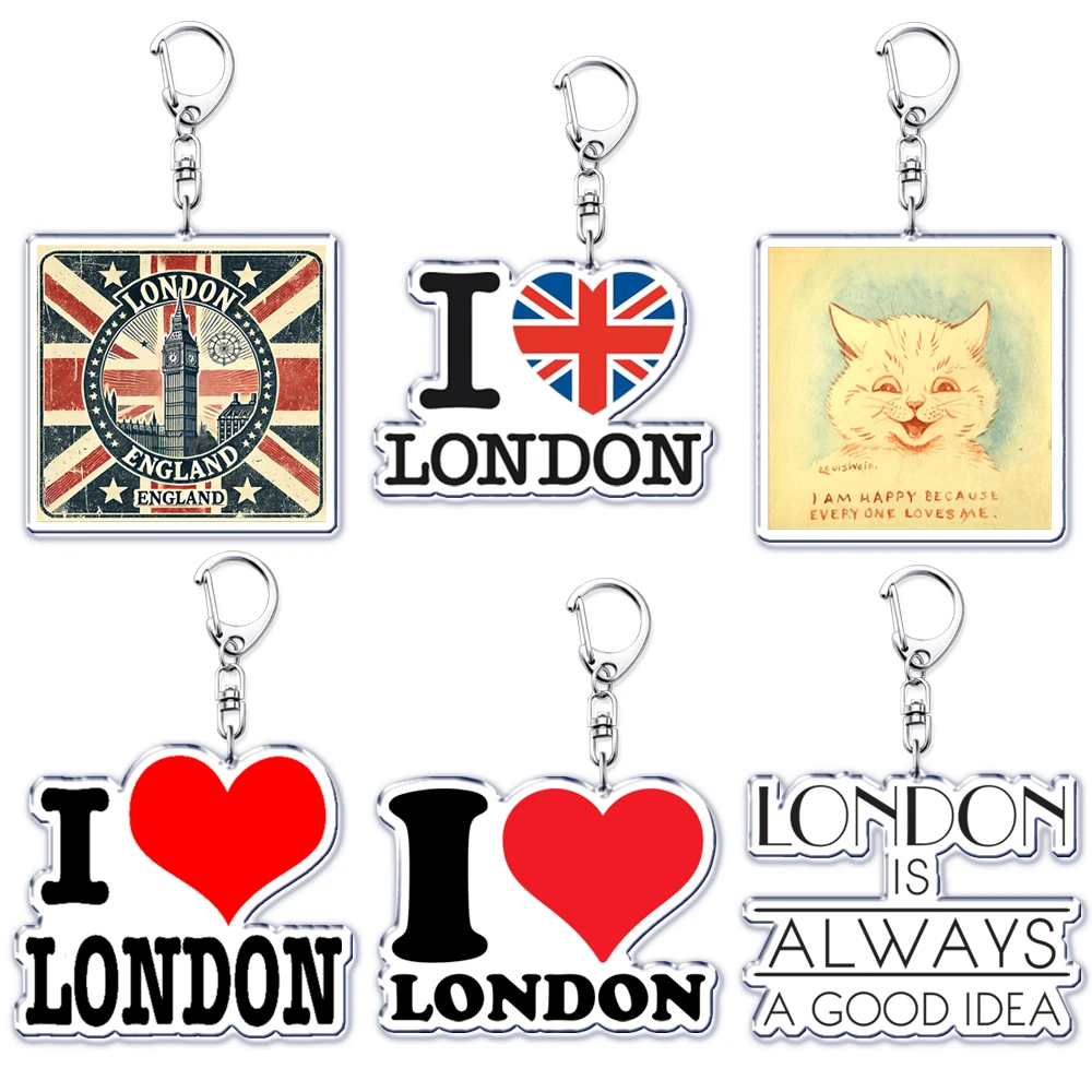 I Love London United Kingdom Keychain Accessories Bag UK England British Big Ben Keyrings Jewelry Fans Freinds Gifts