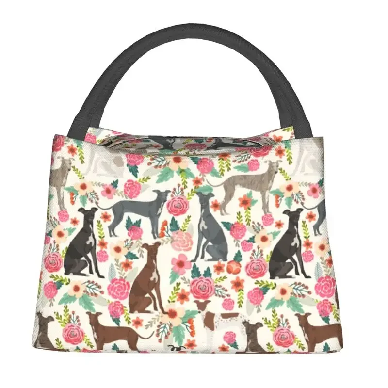 Italian Greyhound Dog Floral Insulated Lunch Bag for Women Resuable Sighthound Whippet Dog Thermal Cooler Lunch Tote Work Picnic