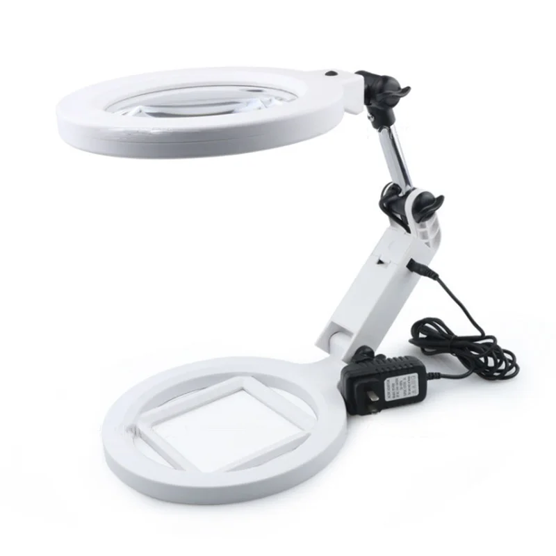 Illuminated Desktop Magnifier Large Lens 1.5X 5X Foldable Magnifying Glass LED Lighting Rotatable Table Magnifying Lupa w Scale