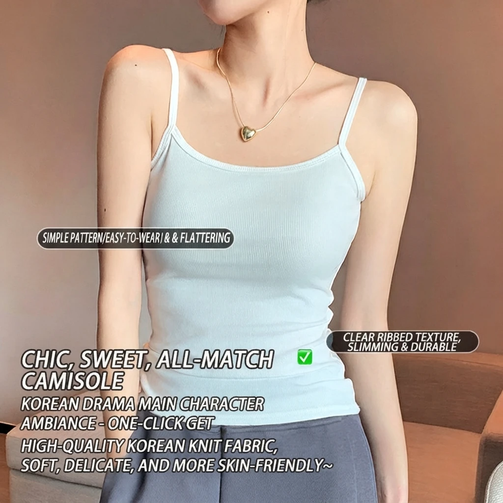 Women Sling Vest Open Back Solid Color Polyester Slim Fit Sleeveless Camisole Summer Inner Outer Bottoming Top Cute Style
