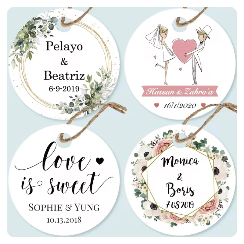 Custom Wedding Tags, Labels, Candy Favors Tags, Birthday, Your Photo, Logo, Personalized, 100 Pieces, Round