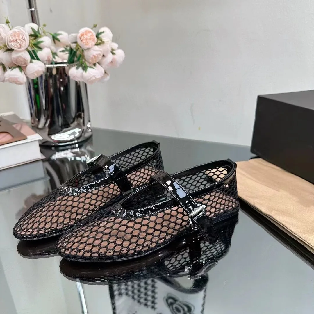 2023 New Foreign Trade Show Shoes High Setting Mesh Small Leather Shoes Ins Small Design Round Head Ballet Single Shoe Sandals