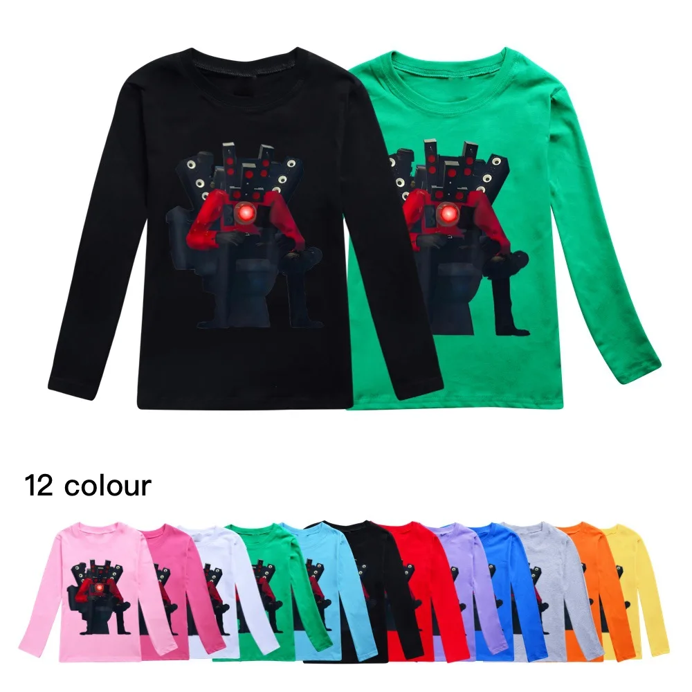 Autumn New Skibidi Toilet Graphic T Shirts Kids Sport Long Sleeve TV Man Boys Clothing Girls Tees O-Neck Cotton Oversized Tops